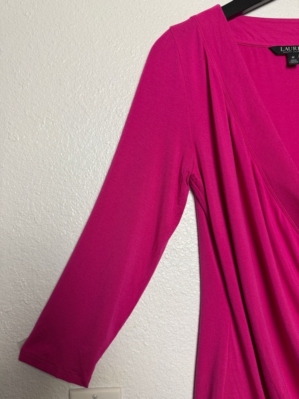 Lauren Ralph Lauren Fuschia Draped Faux Wrap Jersey Top Medium - Picture 7 of 9